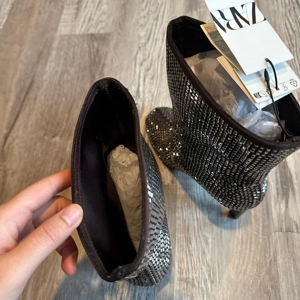 ZARA ZARA RHINESTONE HEELED ANKLE BOOTS - SIZE 8 or 38 - Picture 7 of 8